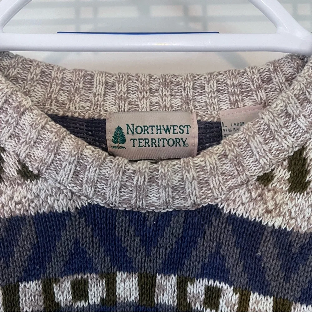 EUC Northwest Territory vintage Patterned Blue and Gray Sweater men’s size large